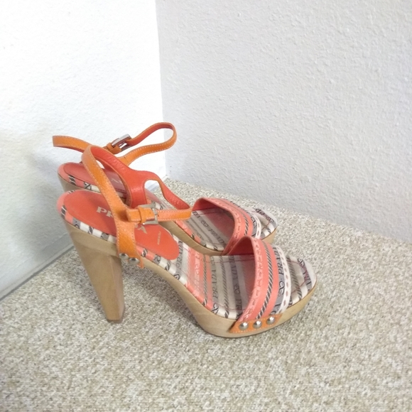 Prada Monogram Orange Leather Sandals - Picture 1 of 5